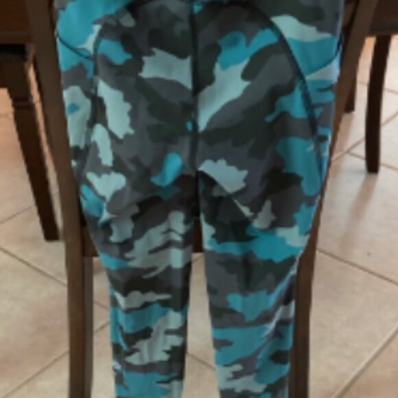 LULULEMON Leggings Size XS 0-2 Teal Blue Camouflage w/ Back Zipper - Picture 3 of 4